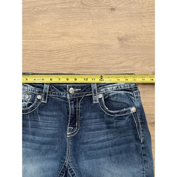 Miss Me Jeans Size 29 Easy Boot Distressed Mid Rise Rhinestones - Picture 7 of 11